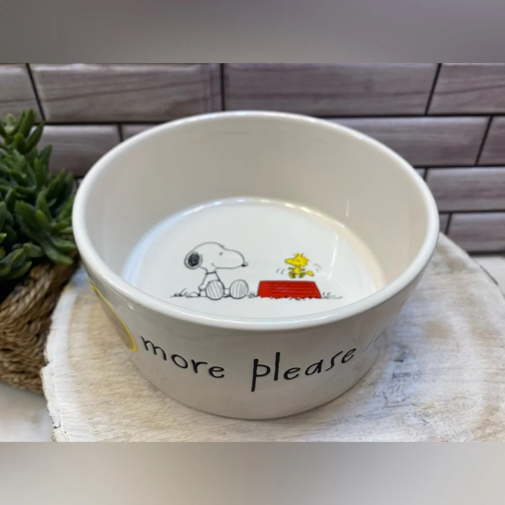Peanuts X Rae Dunn❤️ Snoopy Dog Pet Bowl “more please “NWT